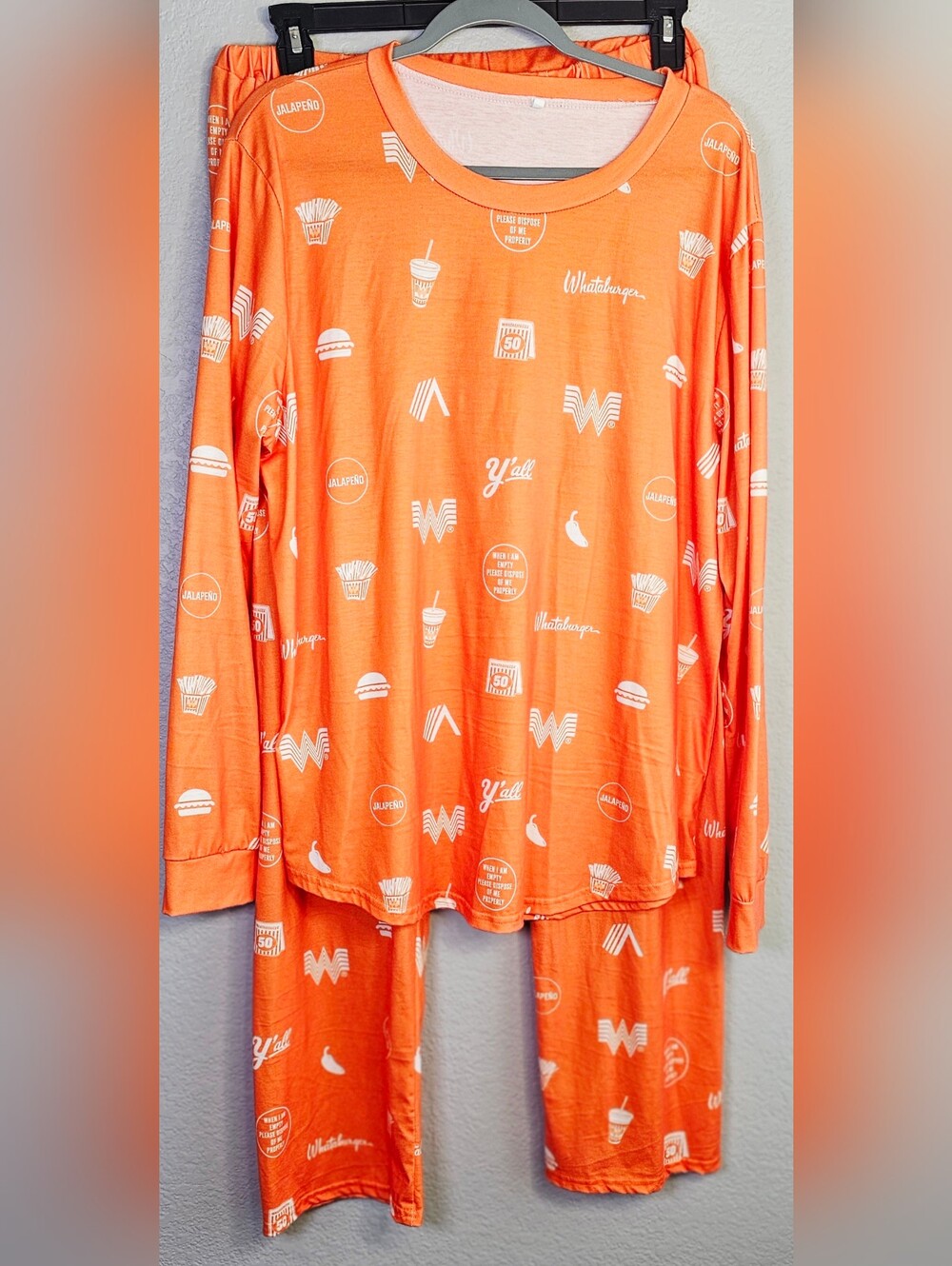 Whataburger Pajama Set Size Large Orange Logo Print Long Sleeve Lounge Sleepwear
